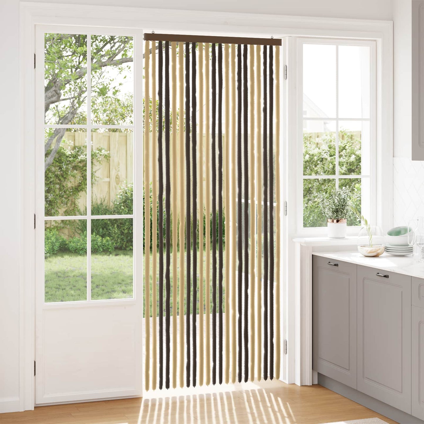 Insektgardin i chenille Mørkebrun og Beige 90 x 220 cm 100% PP