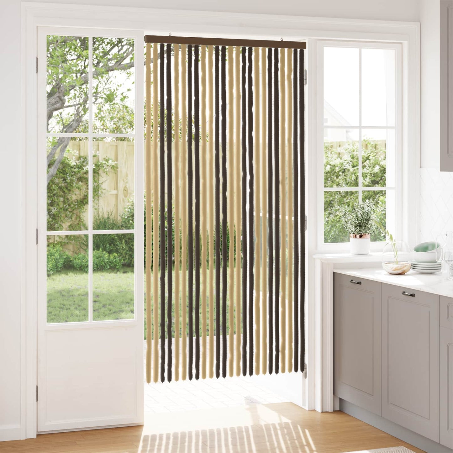 Insektgardin i chenille Mørkebrun og Beige 100 x 200 cm 100% PP