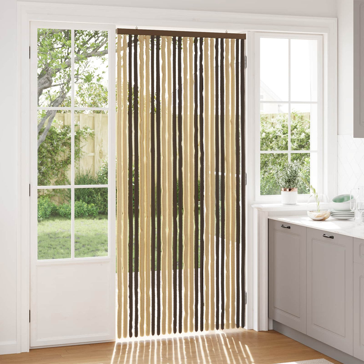 Insektgardin i chenille Mørkebrun og Beige 100 x 220 cm 100% PP