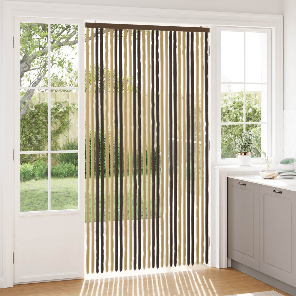 Insektgardin i chenille Mørkebrun og Beige 118 x 220 cm 100% PP
