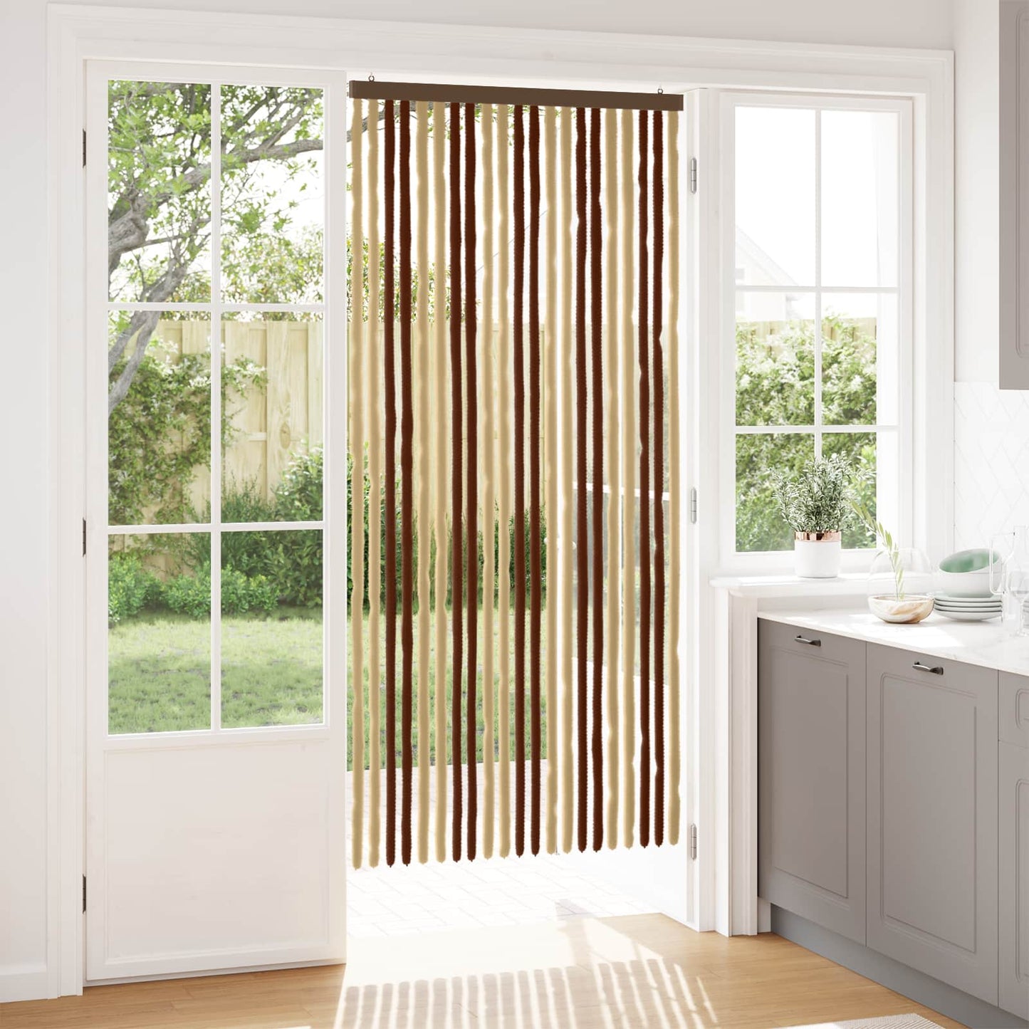 Insektgardin i chenille Brun og Beige 90 x 200 cm 100% PP