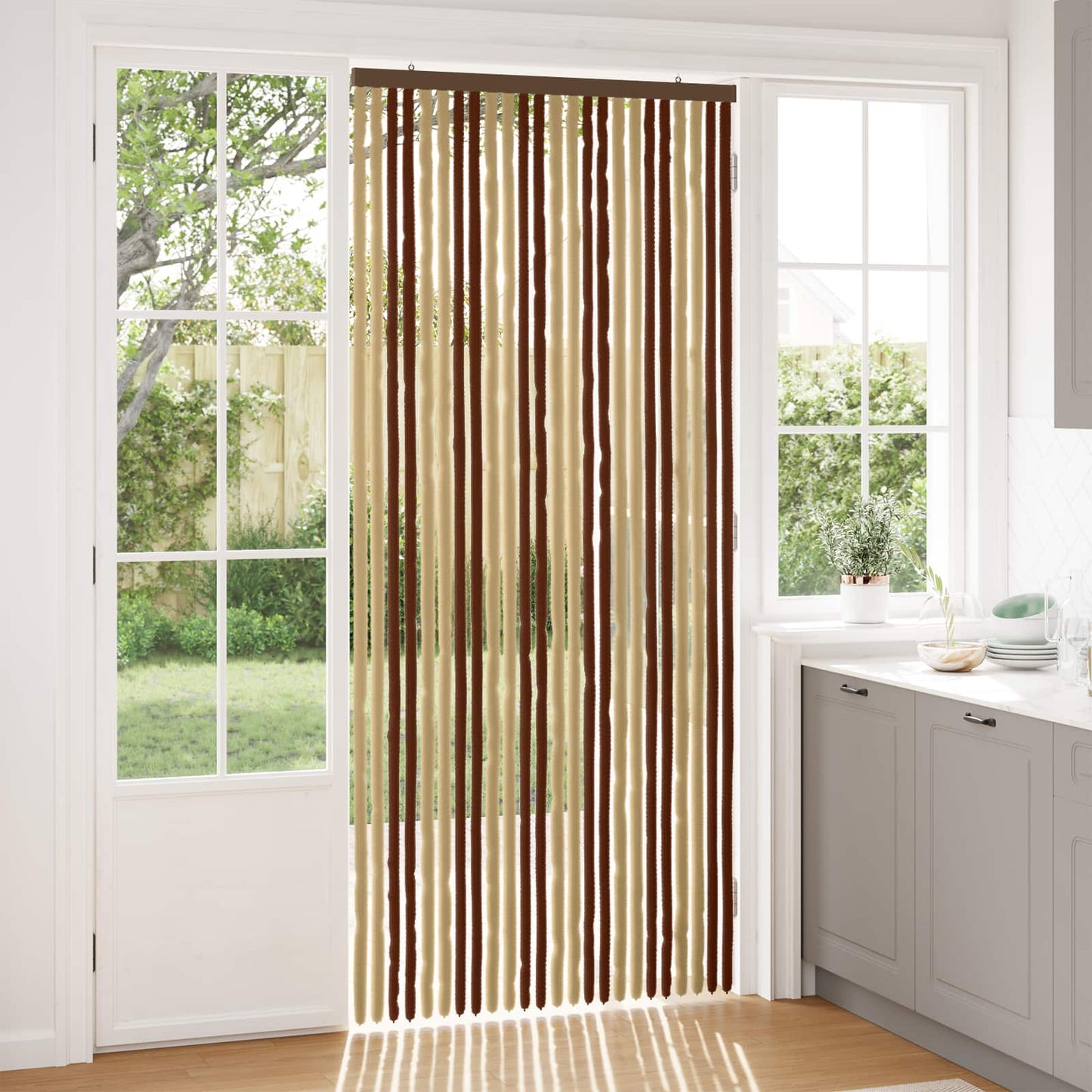 Insektgardin i chenille Brun og Beige 100 x 230 cm 100% PP
