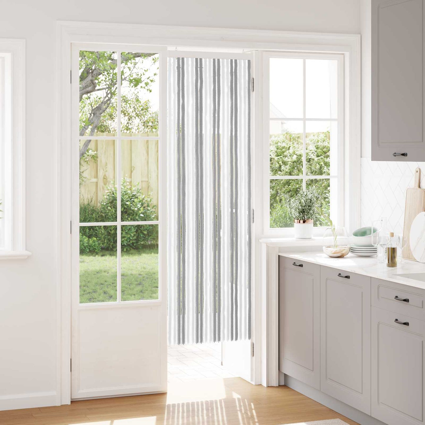 Insektgardin i chenille Grå og Hvid 56 x 185 cm 100% PP