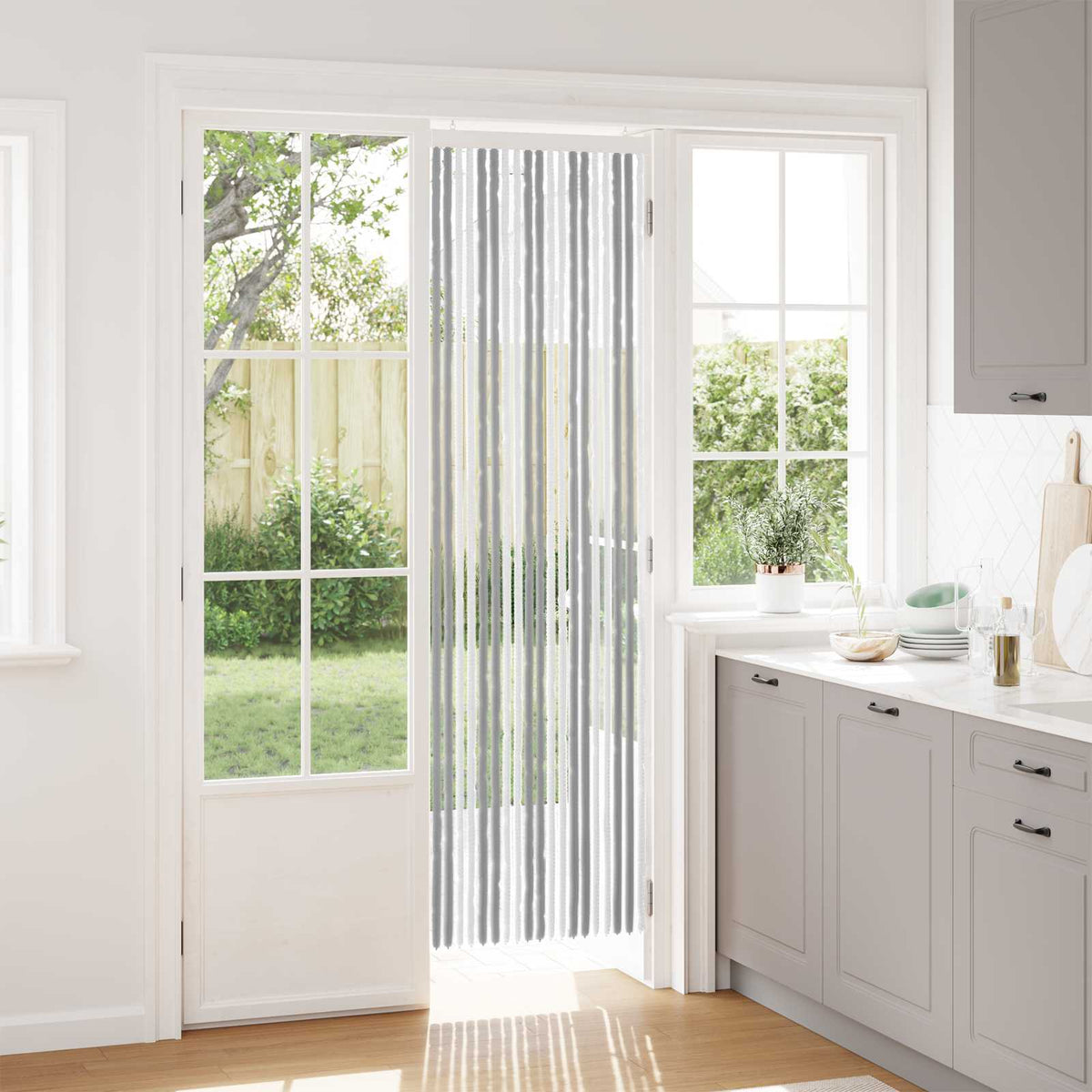 Insektgardin i chenille Grå og Hvid 56 x 200 cm 100% PP