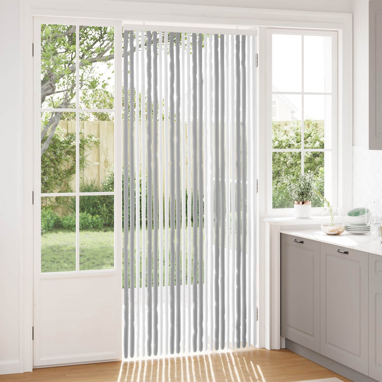 Insektgardin i chenille Grå og Hvid 100 x 230 cm 100% PP