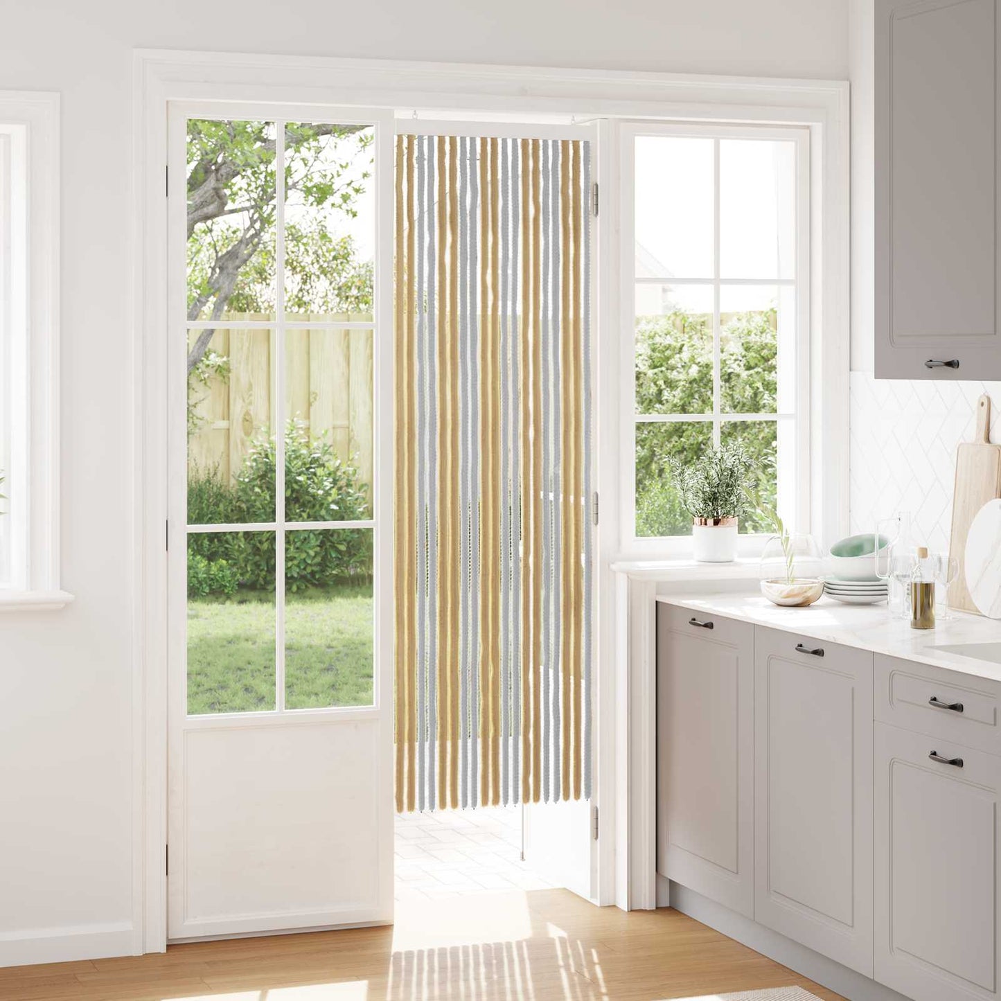Insektgardin i chenille Grå og beige 56 x 185 cm 100% PP