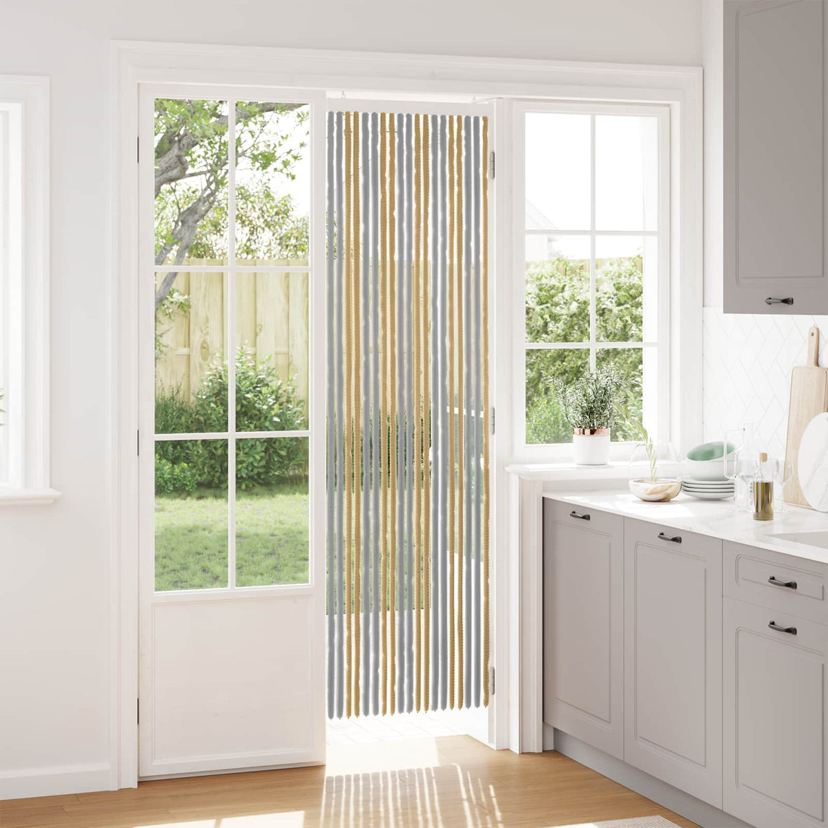 Insektgardin i chenille Grå og beige 56 x 200 cm 100% PP