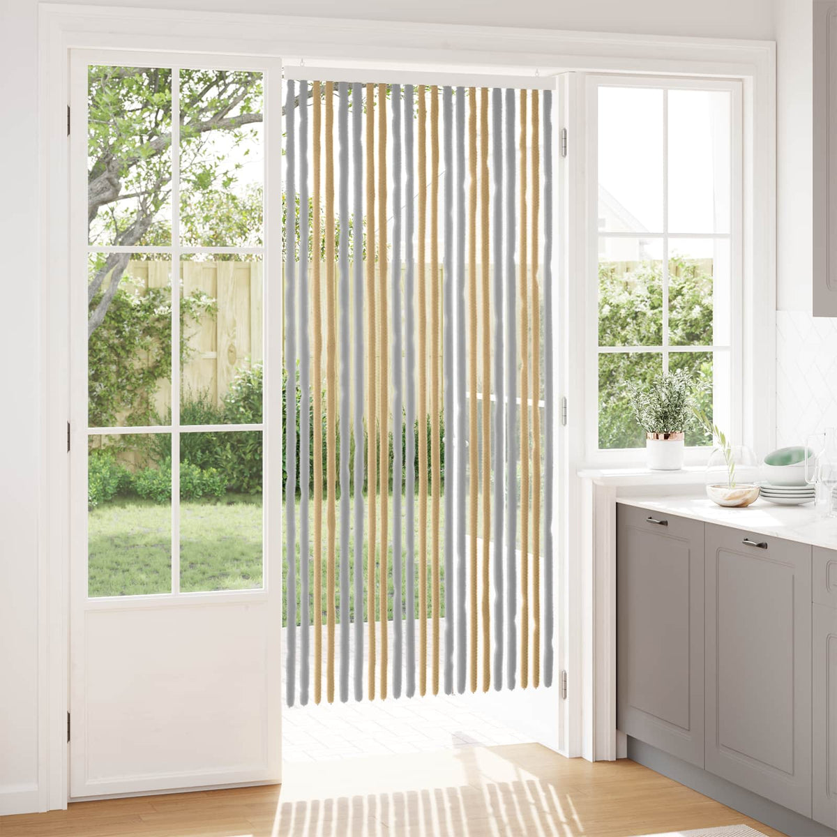 Insektgardin i chenille Grå og beige 90 x 200 cm 100% PP