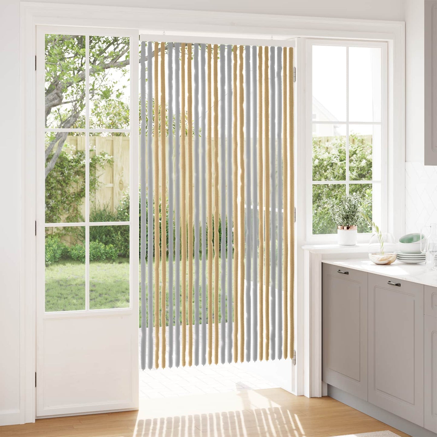 Insektgardin i chenille Grå og beige 100 x 200 cm 100% PP