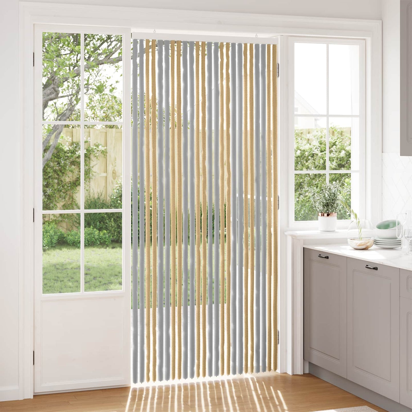 Insektgardin i chenille Grå og beige 100 x 220 cm 100% PP
