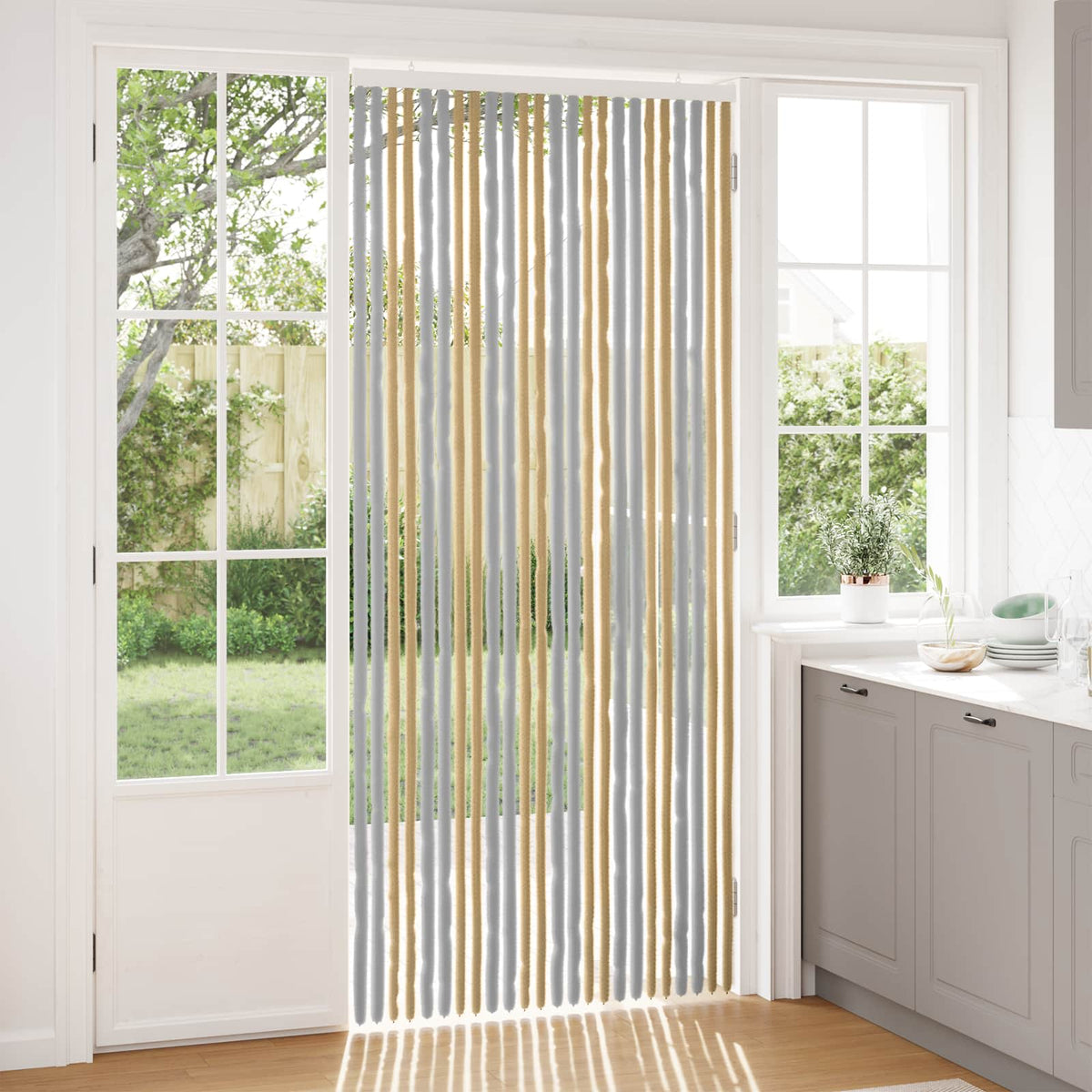 Insektgardin i chenille Grå og beige 100 x 230 cm 100% PP
