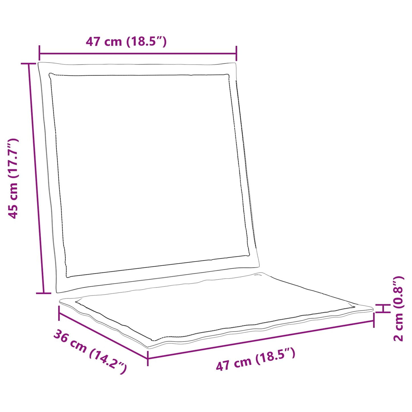 Sæde- og rygpuder Polyester Antracit 47 x 45 x 2 cm
