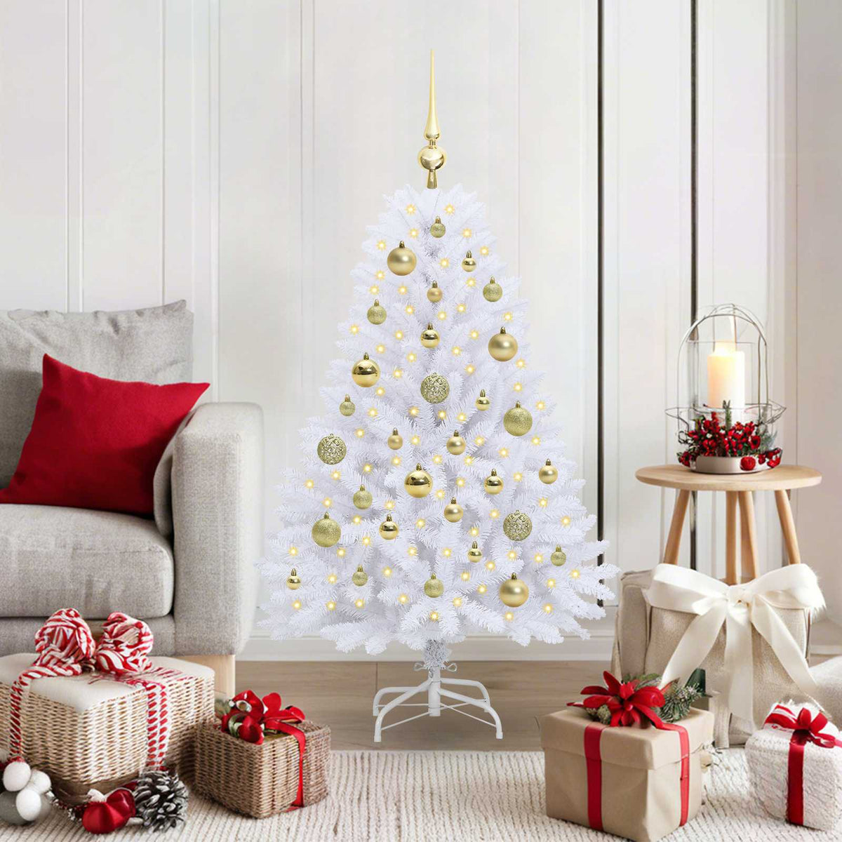 Kunstigt Hinged Juletræ Hvid 120 cm PVC og Stål
