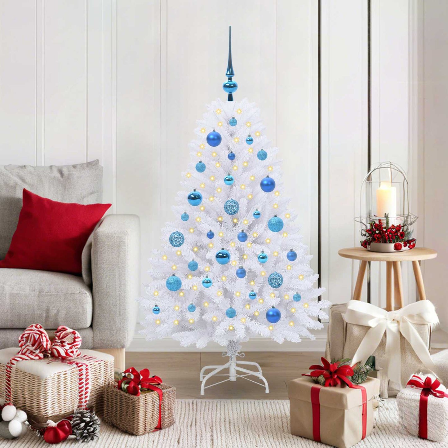 Kunstigt Hinged Juletræ Hvid 120 cm PVC og Stål