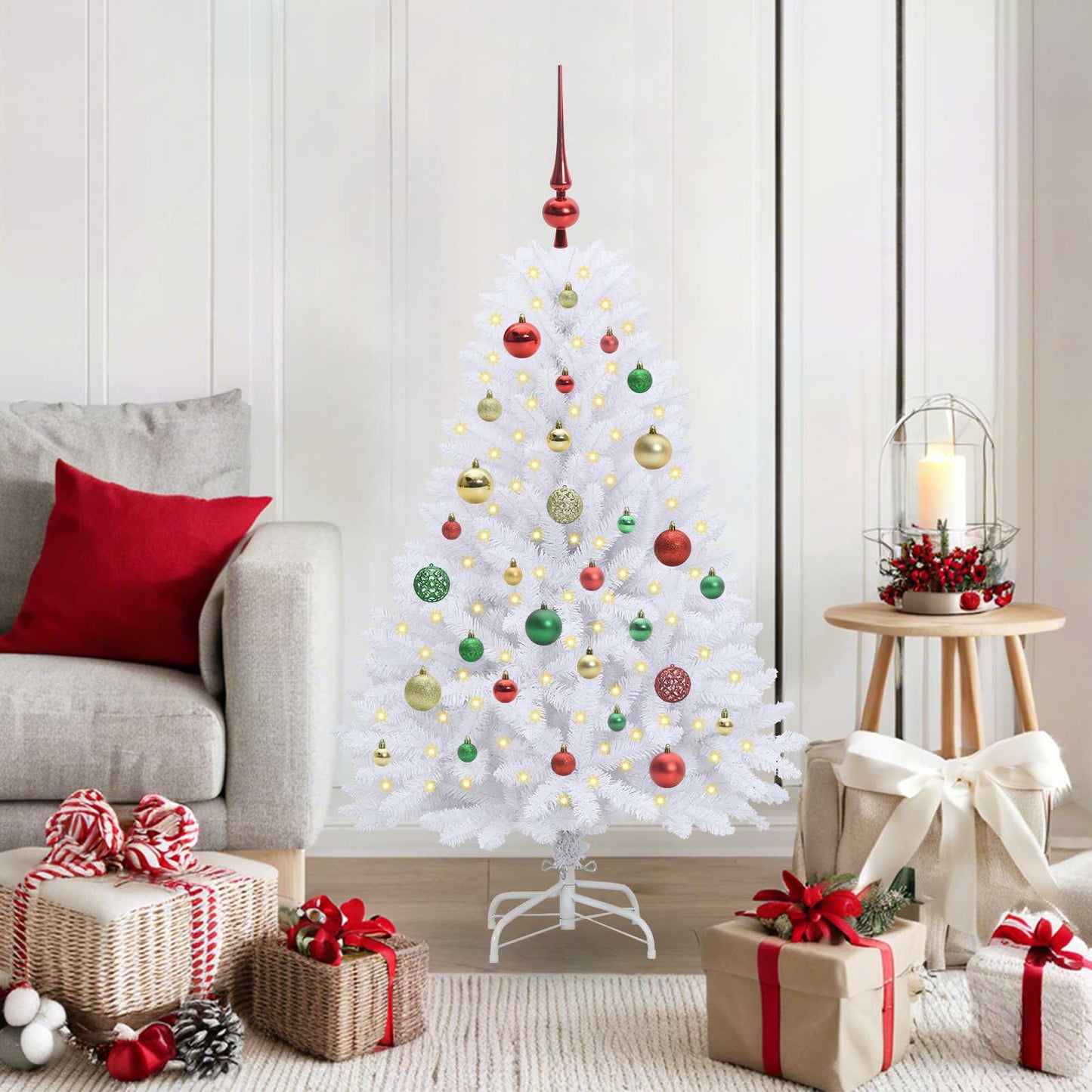 Kunstigt Hinged Juletræ Hvid 120 cm PVC og Stål