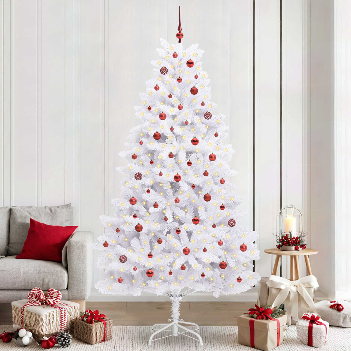 Kunstigt Hinged Juletræ Hvid 240 cm PVC og Stål