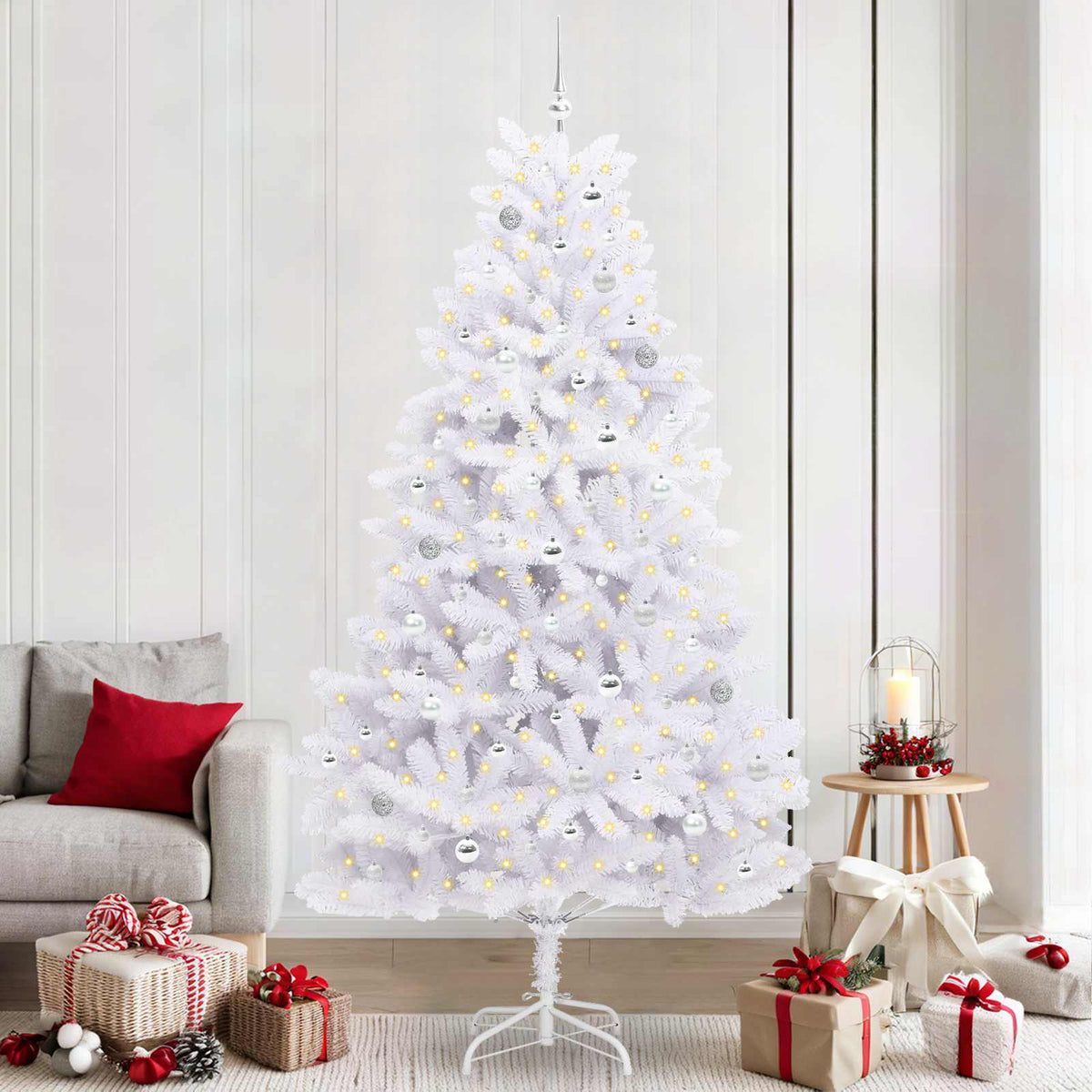 Kunstigt Hinged Juletræ Hvid 240 cm PVC og Stål