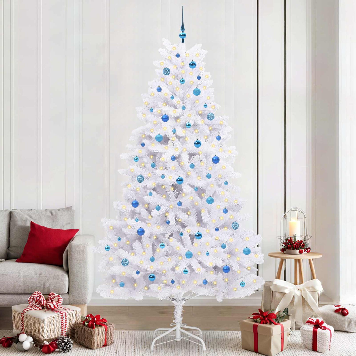 Kunstigt Hinged Juletræ Hvid 240 cm PVC og Stål