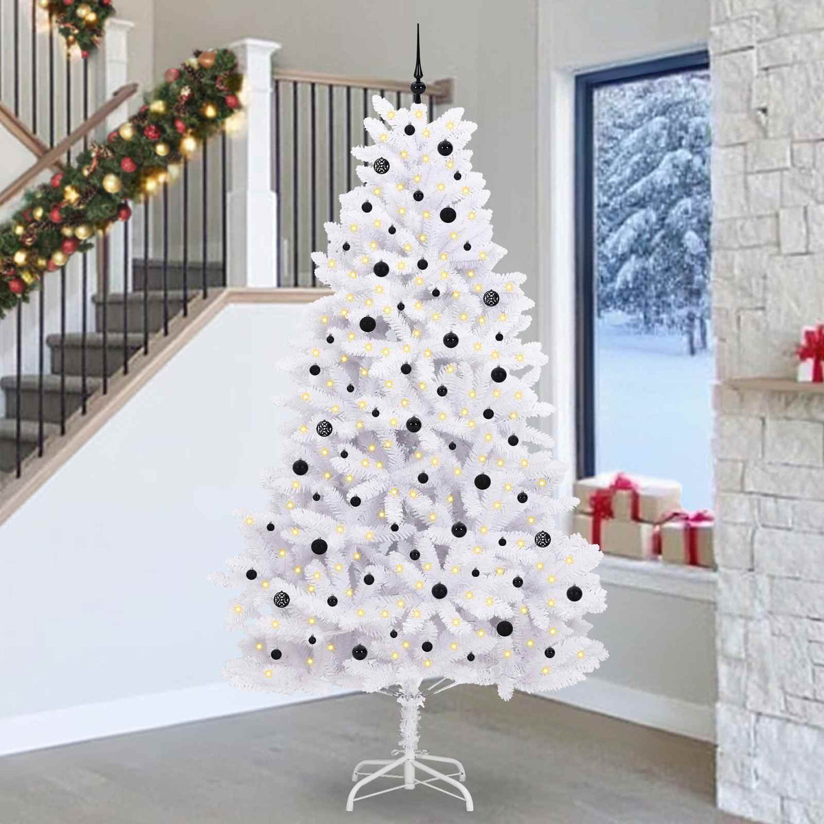 Kunstigt Hinged Juletræ Hvid 270 cm PVC og Stål