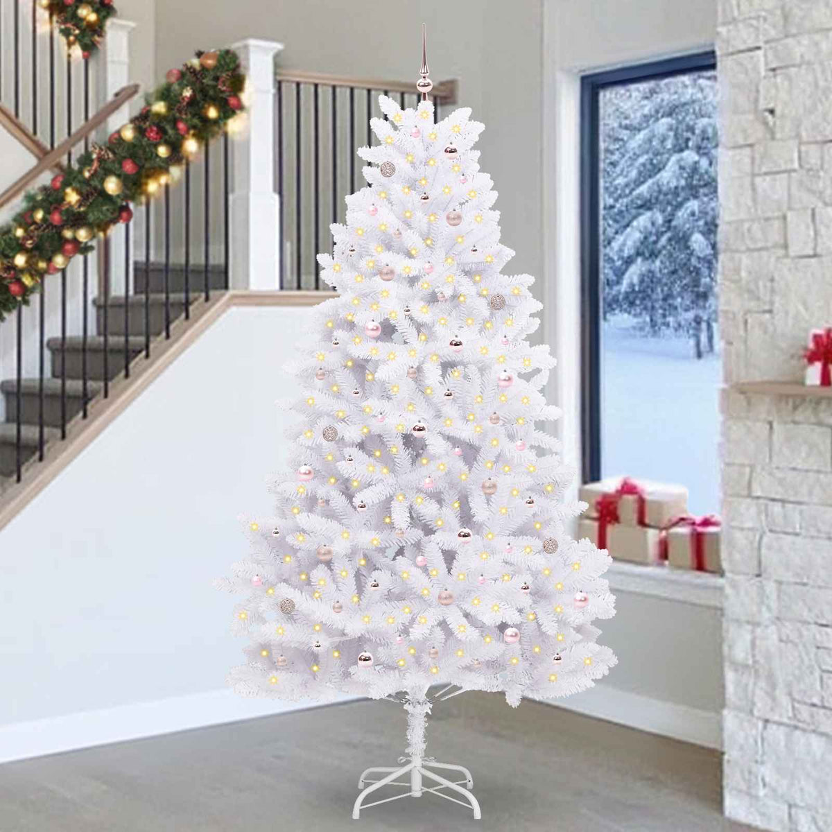 Kunstigt Hinged Juletræ Hvid 270 cm PVC og Stål