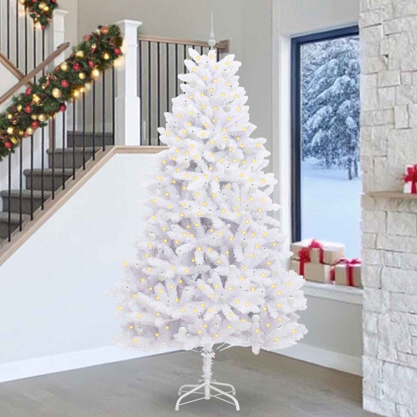 Kunstigt Hinged Juletræ Hvid 270 cm PVC og Stål
