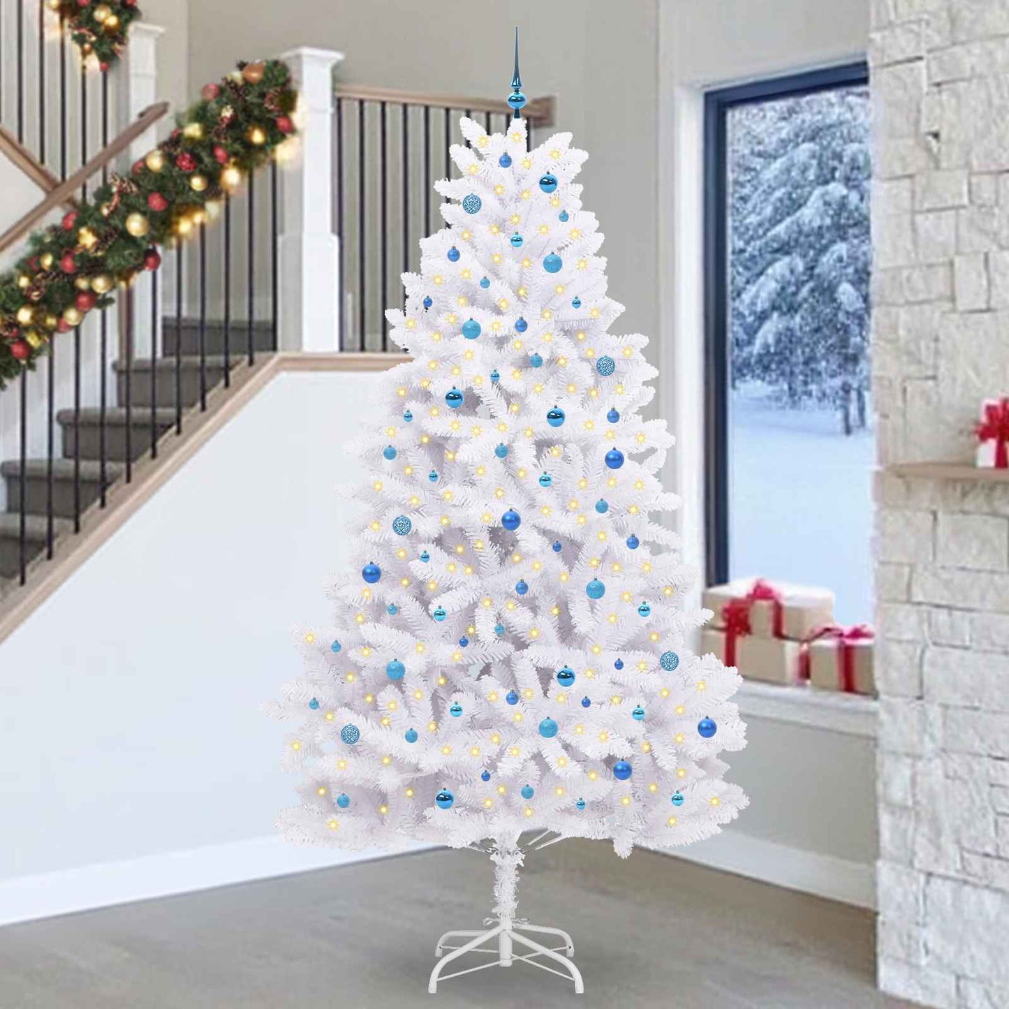 Kunstigt Hinged Juletræ Hvid 270 cm PVC og Stål