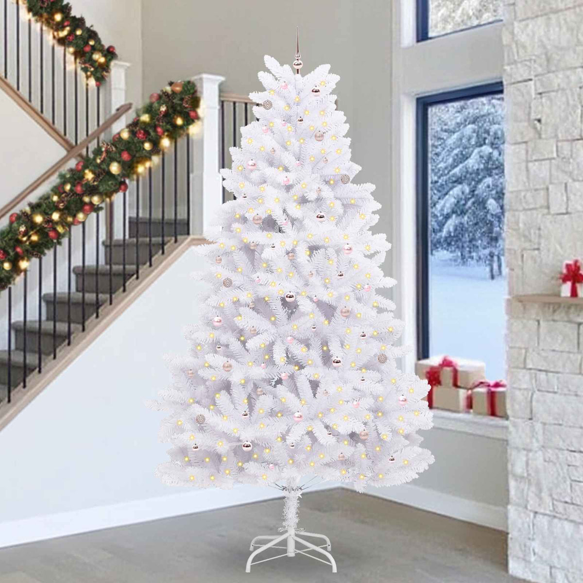Kunstigt Hinged Juletræ Hvid 300 cm PVC og Stål