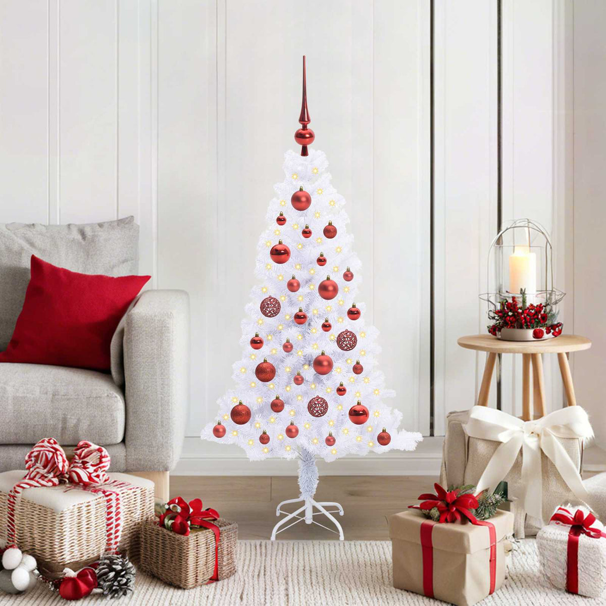 Kunstigt juletræ med 150 LED'er Hvid 120 cm PVC og Stål