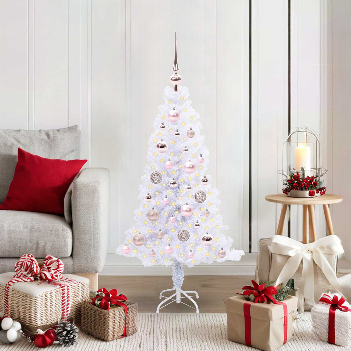 Kunstigt juletræ med 150 LED'er Hvid 120 cm PVC og Stål