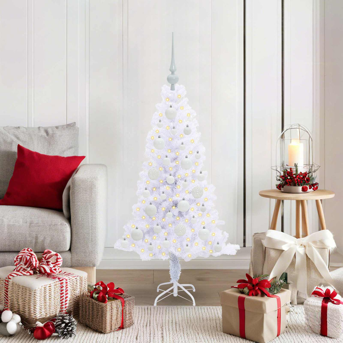 Kunstigt juletræ med 150 LED'er Hvid 120 cm PVC og Stål