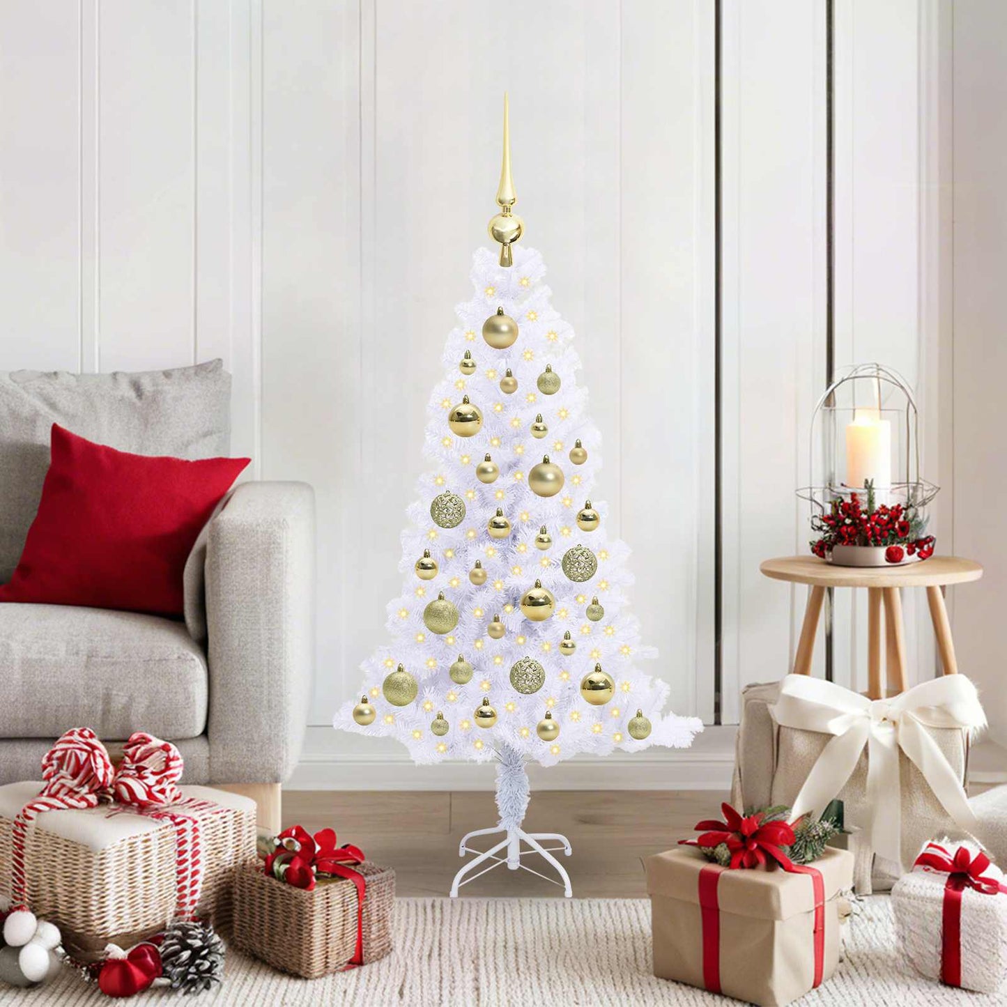 Kunstigt juletræ med 150 LED'er Hvid 120 cm PVC og Stål