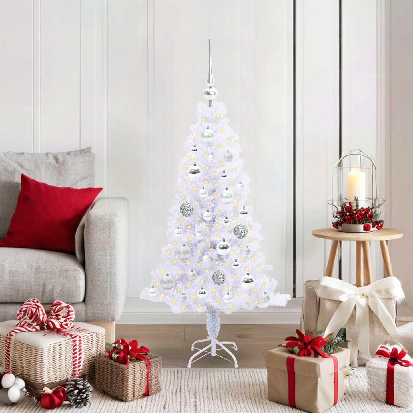 Kunstigt juletræ med 150 LED'er Hvid 120 cm PVC og Stål