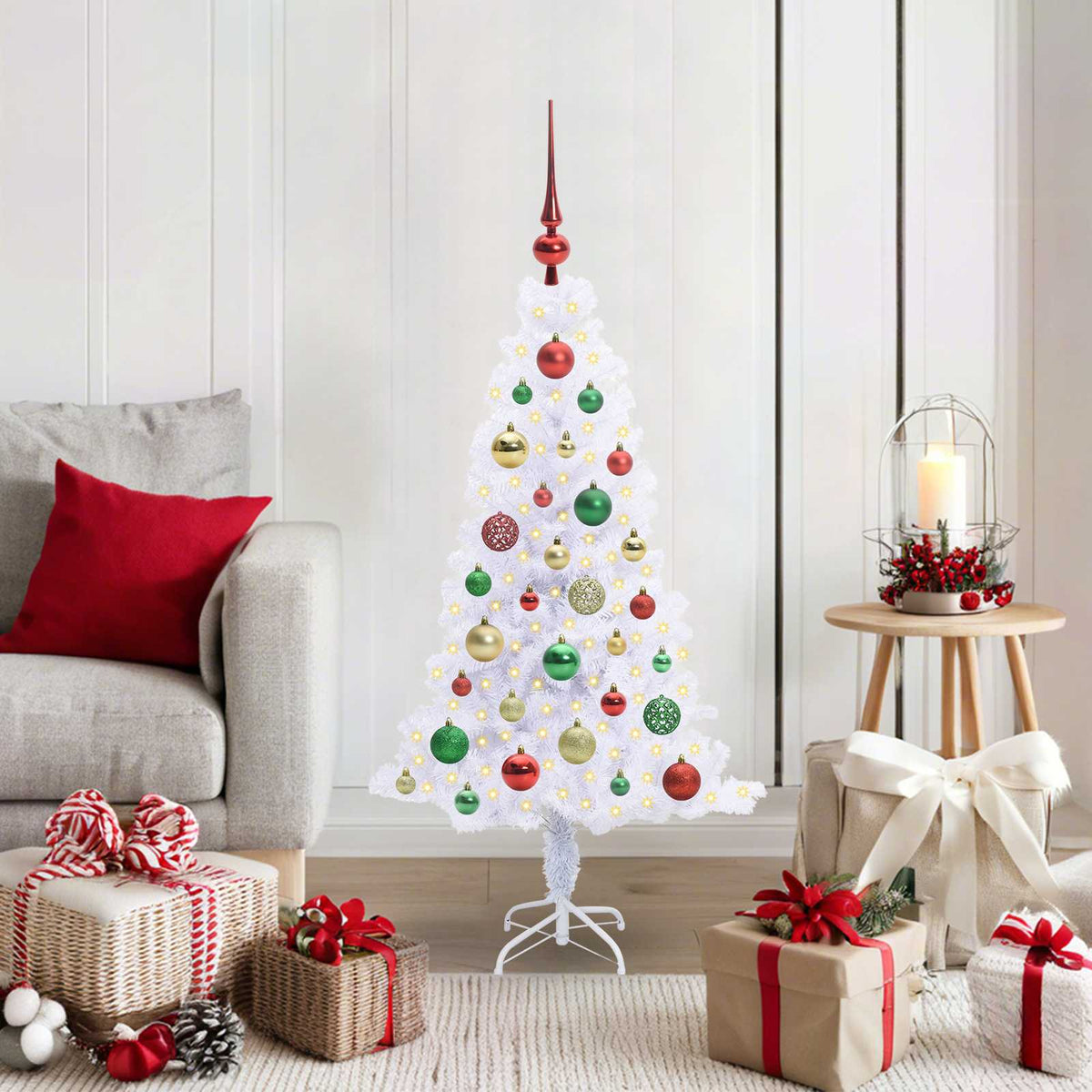 Kunstigt juletræ med 150 LED'er Hvid 120 cm PVC og Stål