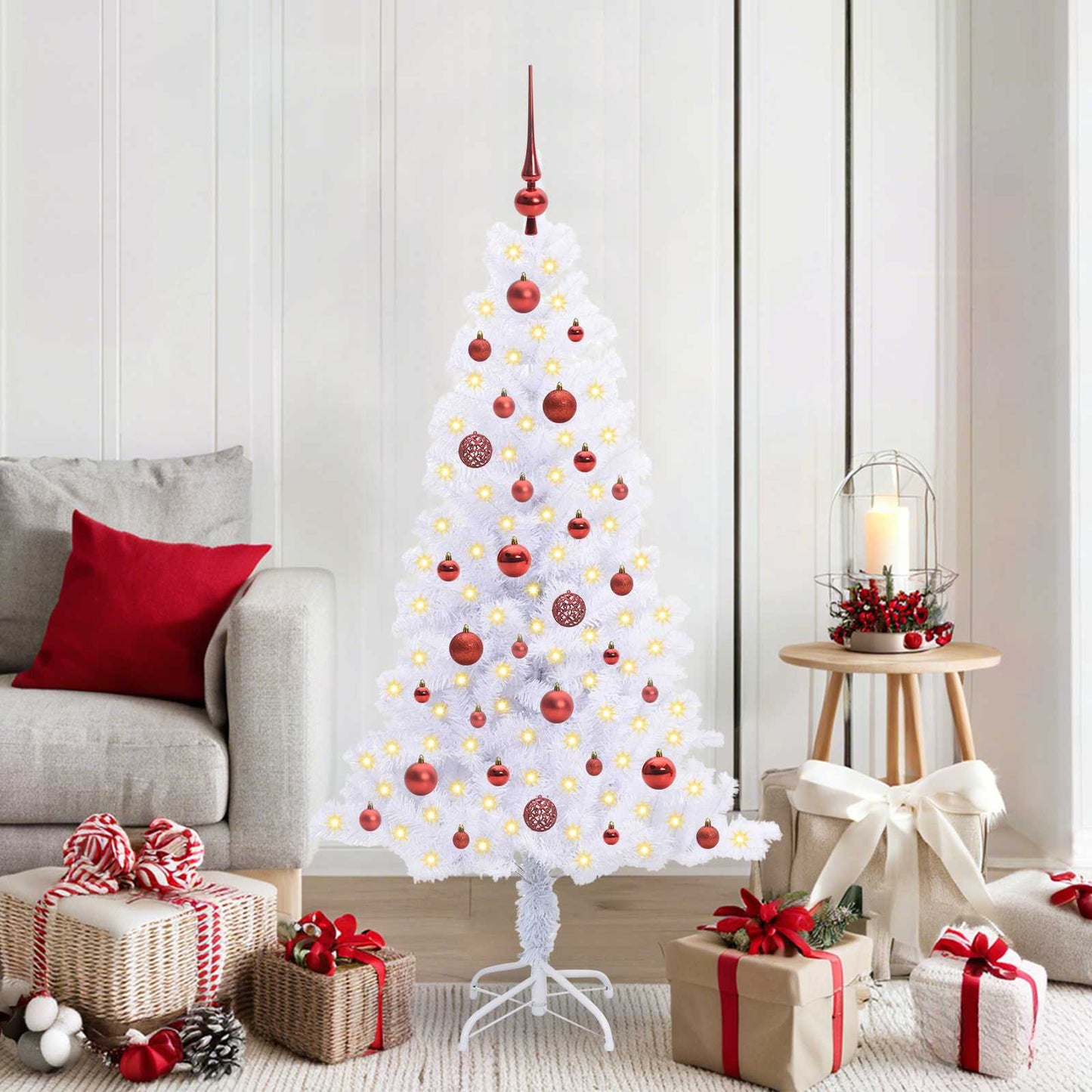 Kunstigt juletræ med 150 LED'er Hvid 150 cm PVC og Stål