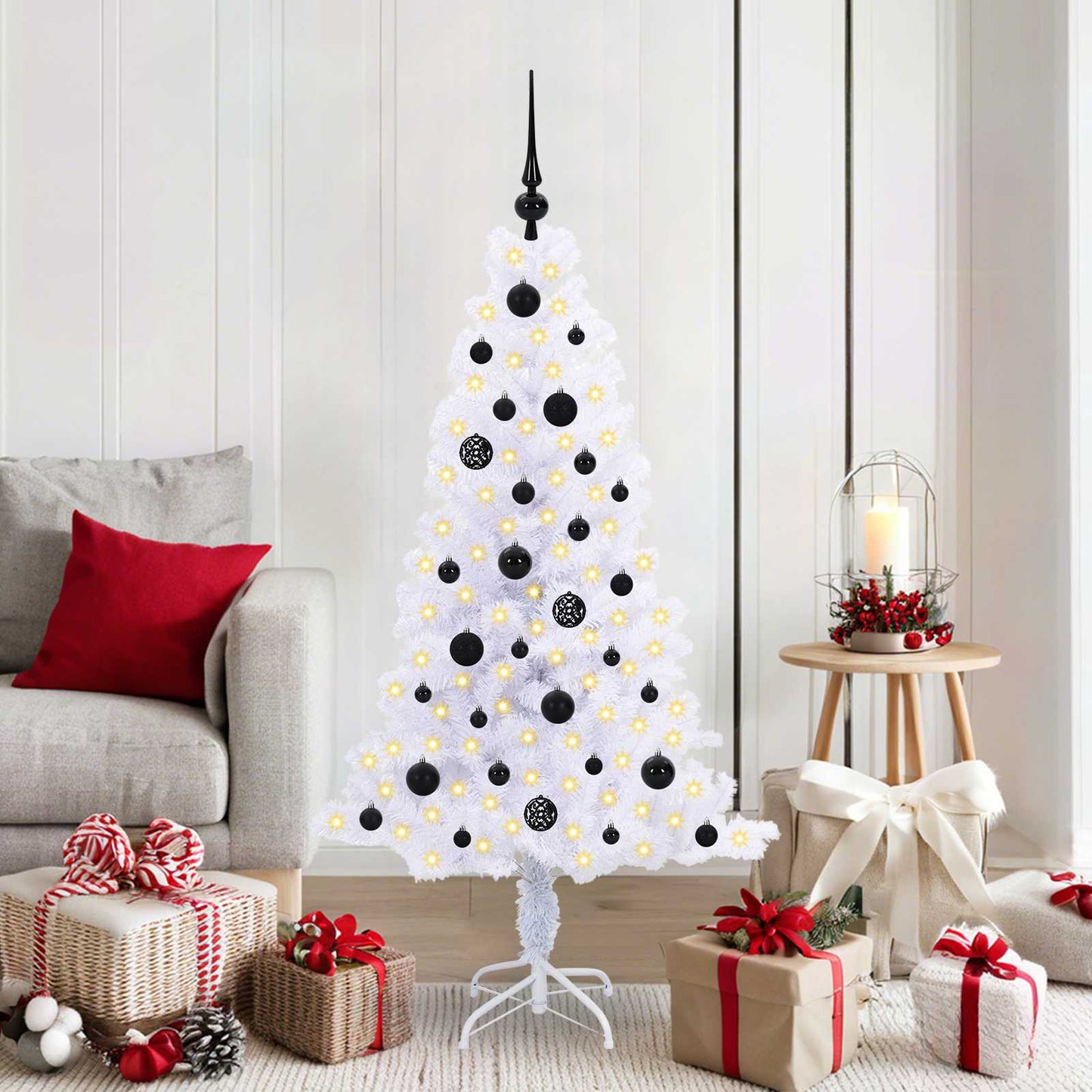 Kunstigt juletræ med 150 LED'er Hvid 150 cm PVC og Stål