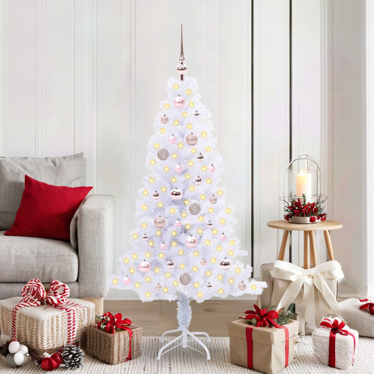 Kunstigt juletræ med 150 LED'er Hvid 150 cm PVC og Stål