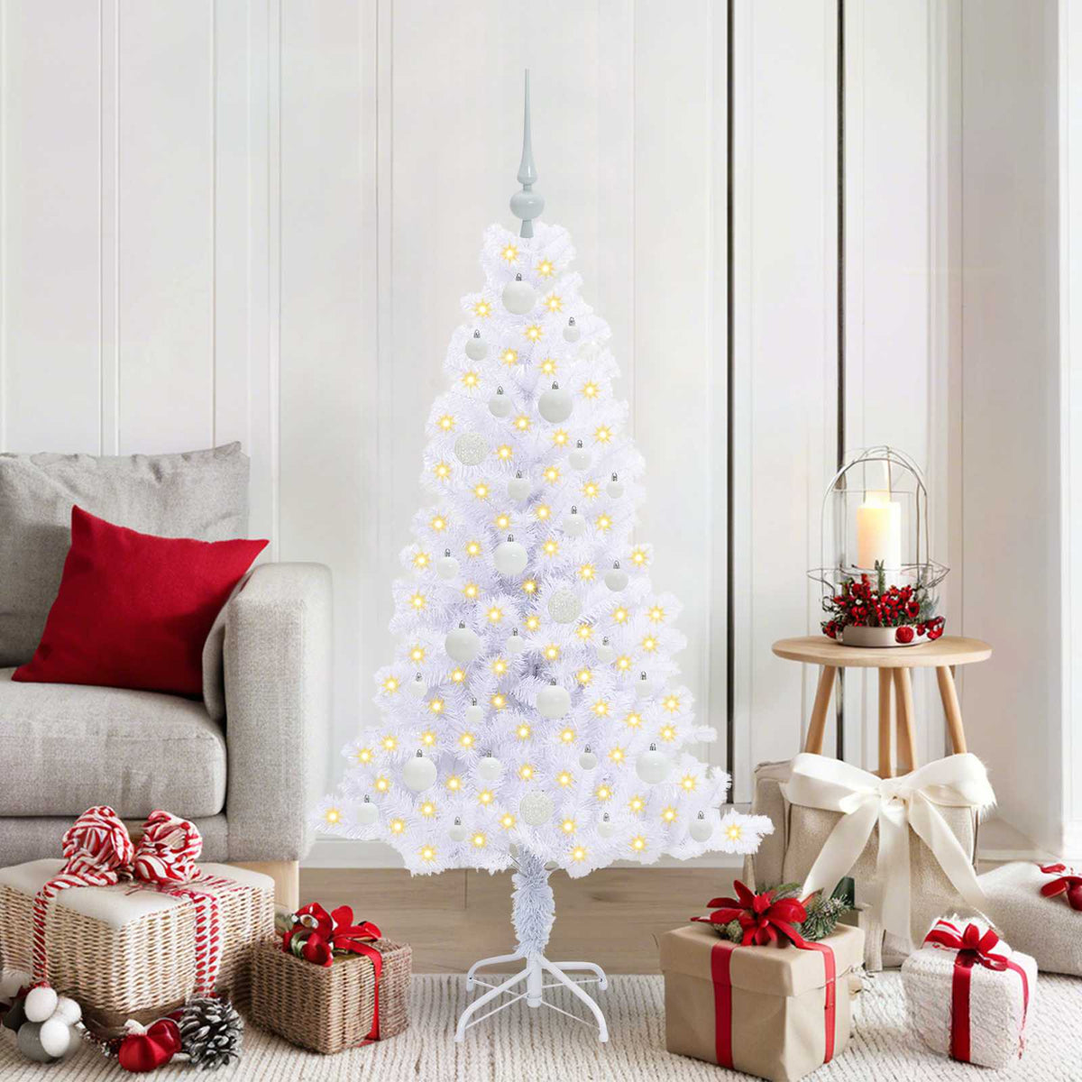 Kunstigt juletræ med 150 LED'er Hvid 150 cm PVC og Stål