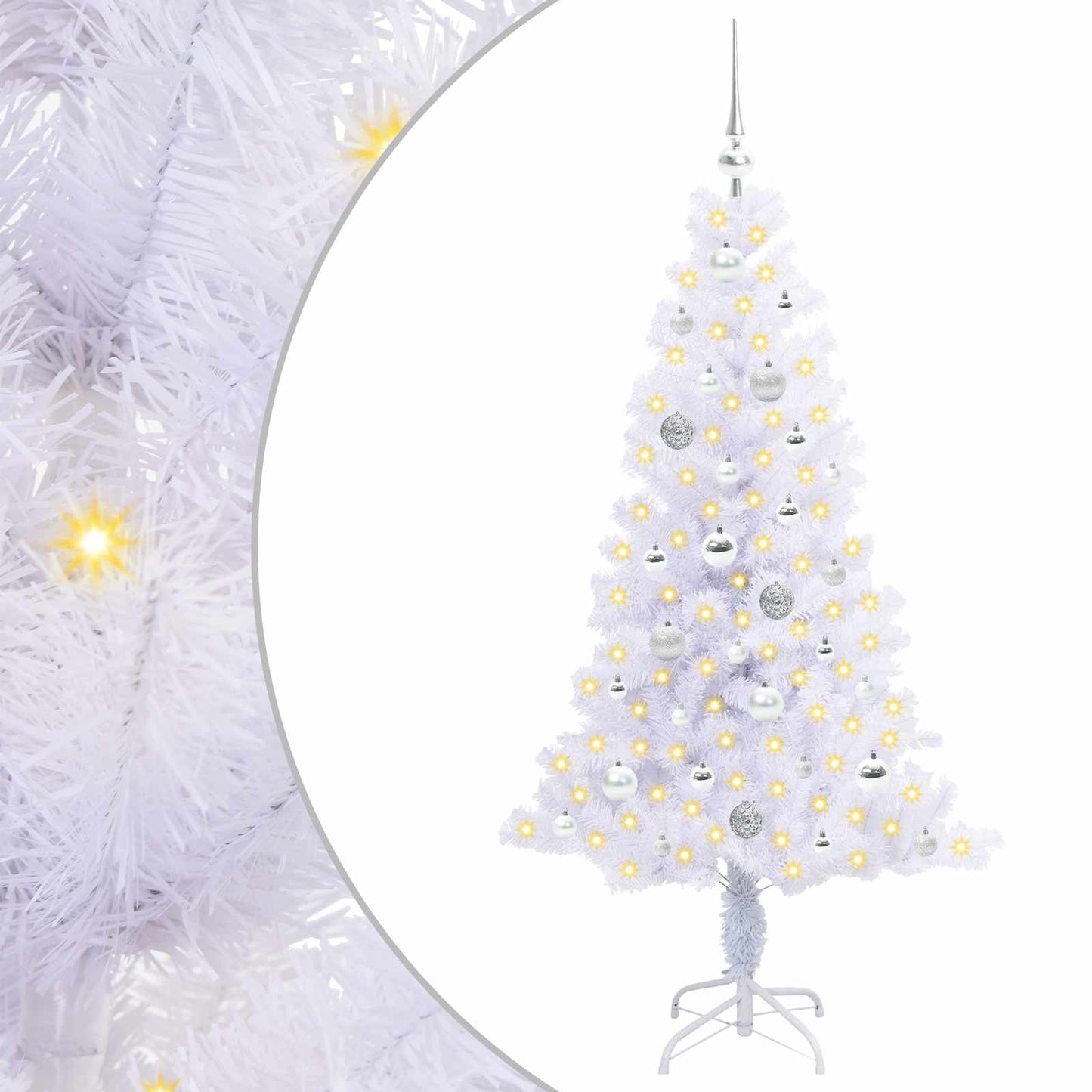 Kunstigt juletræ med 150 LED'er Hvid 150 cm PVC og Stål