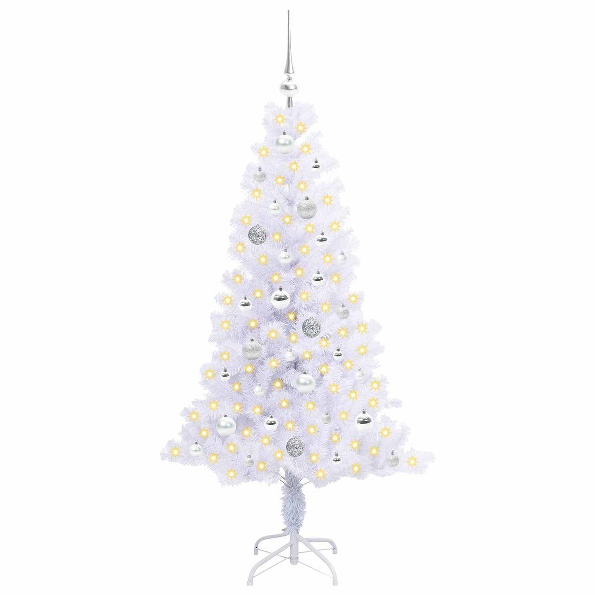 Kunstigt juletræ med 150 LED'er Hvid 150 cm PVC og Stål
