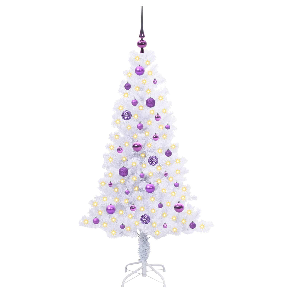 Kunstigt juletræ med 150 LED'er Hvid 150 cm PVC og Stål