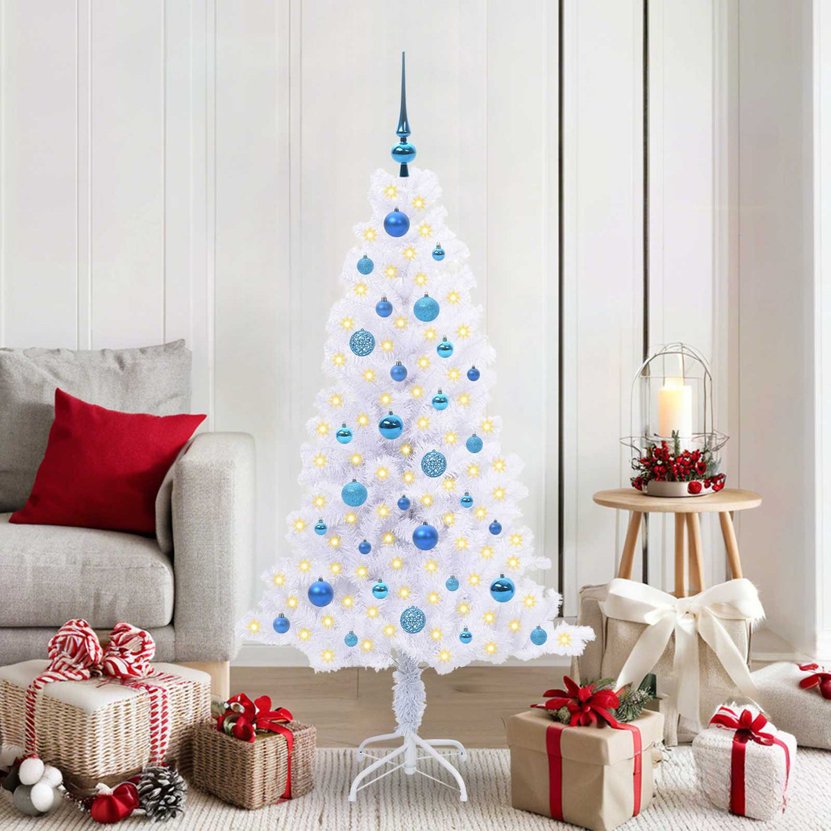 Kunstigt juletræ med 150 LED'er Hvid 150 cm PVC og Stål