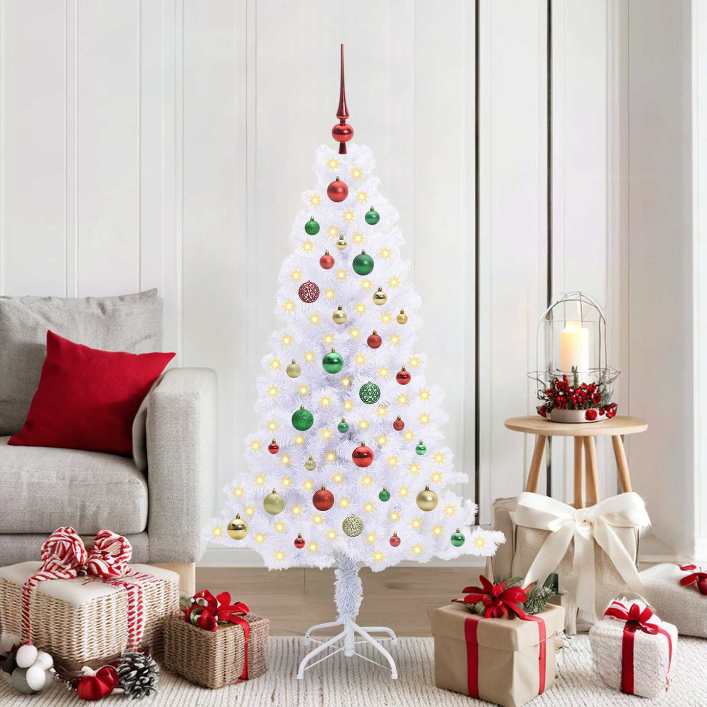 Kunstigt juletræ med 150 LED'er Hvid 150 cm PVC og Stål
