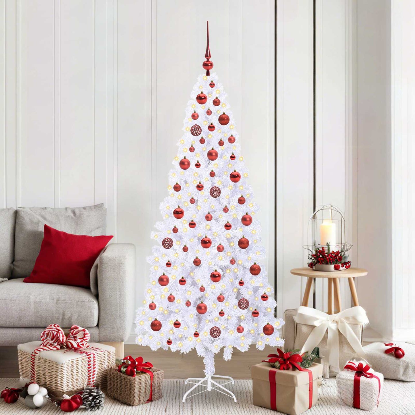 Kunstigt juletræ med 300 LED'er Hvid 180 cm PVC og Stål