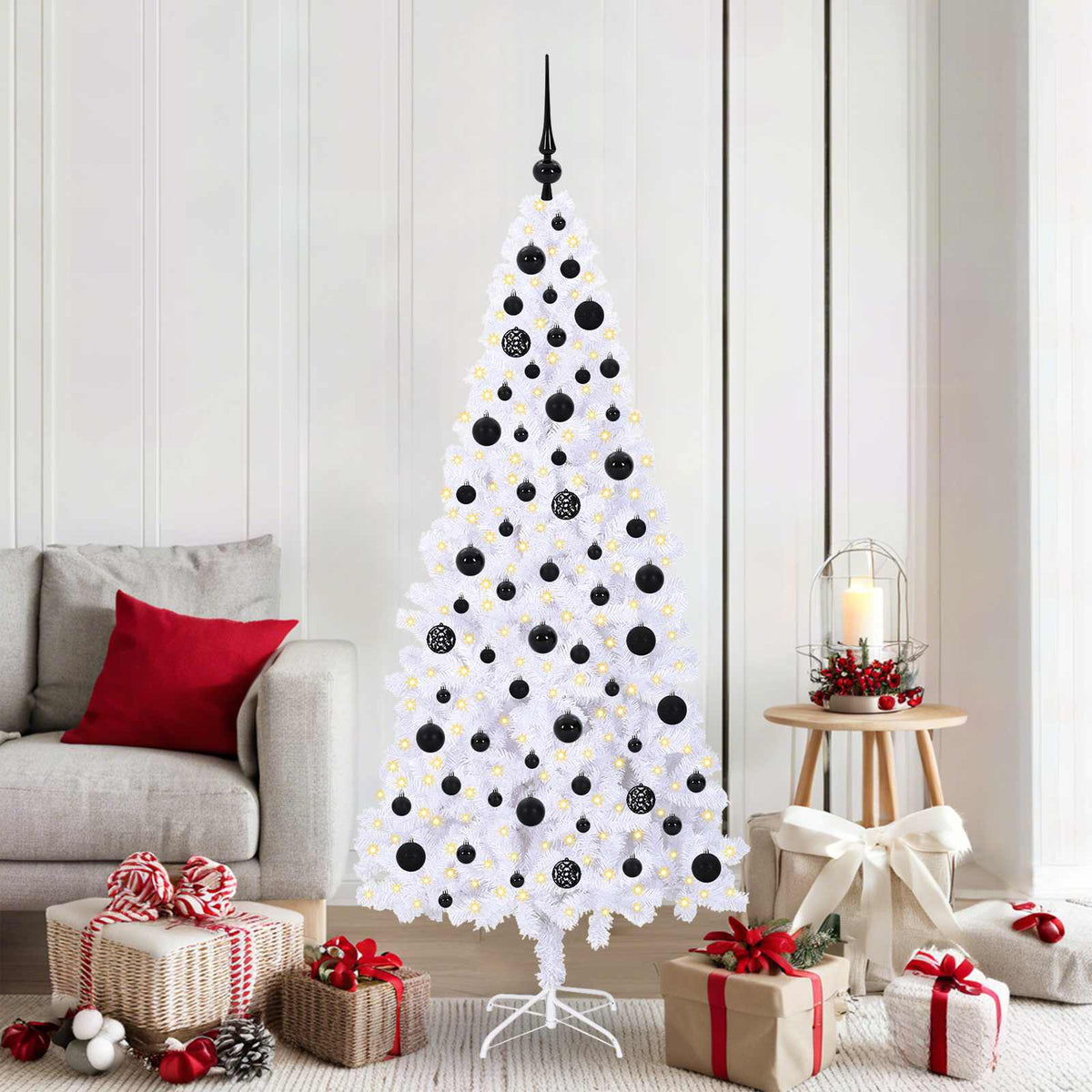 Kunstigt juletræ med 300 LED'er Hvid 180 cm PVC og Stål