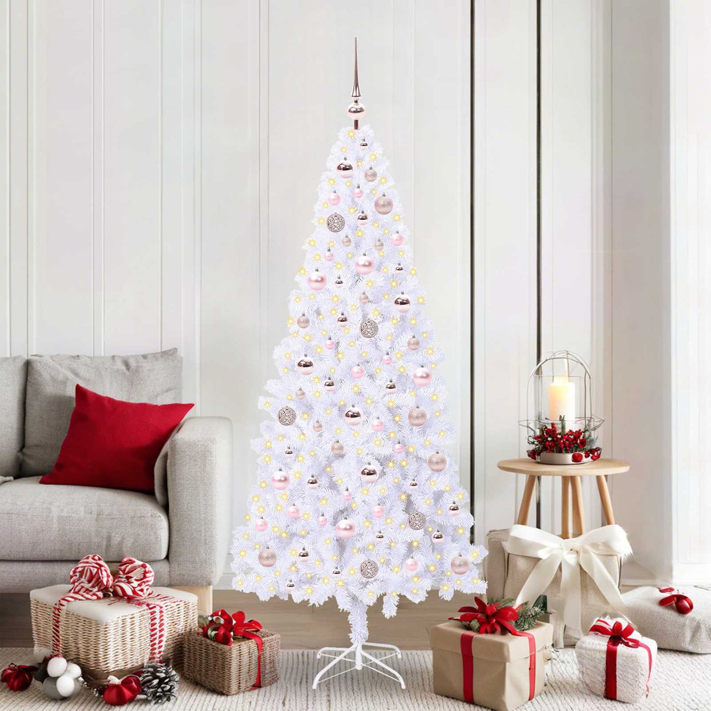 Kunstigt juletræ med 300 LED'er Hvid 180 cm PVC og Stål