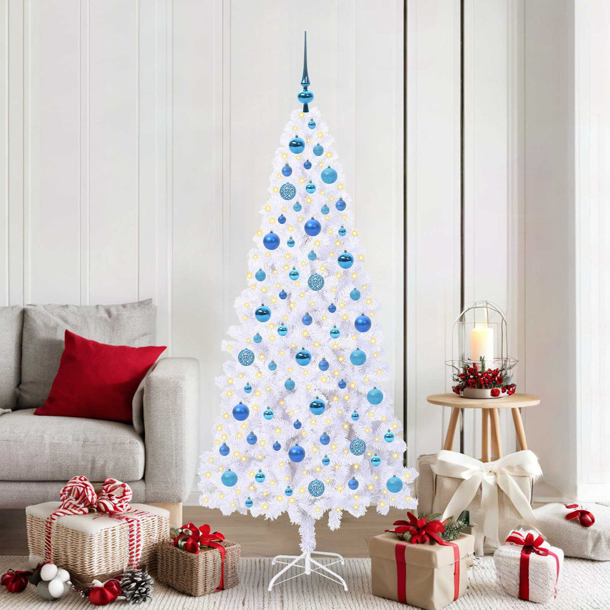 Kunstigt juletræ med 300 LED'er Hvid 180 cm PVC og Stål