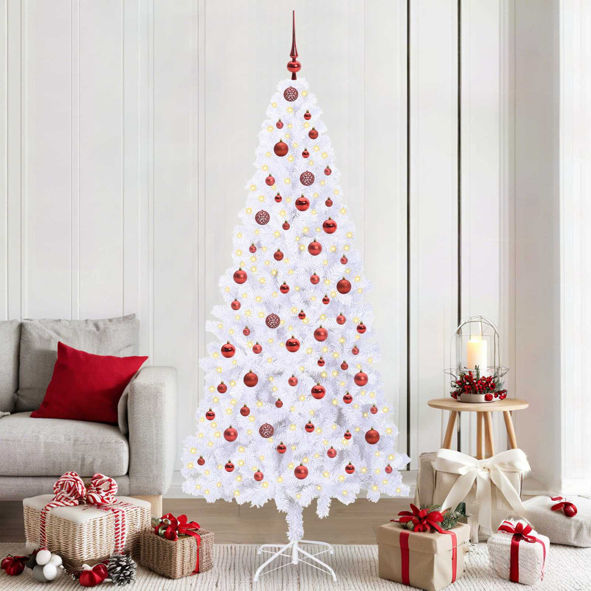 Kunstigt juletræ med 300 LED'er Hvid 210 cm PVC og Stål