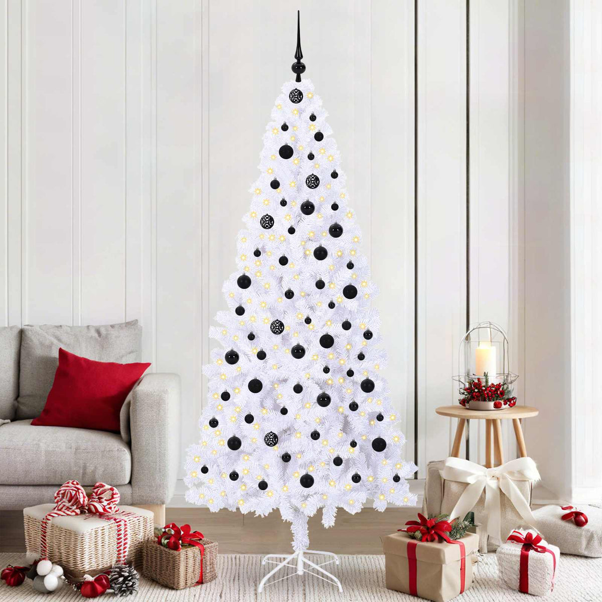 Kunstigt juletræ med 300 LED'er Hvid 210 cm PVC og Stål