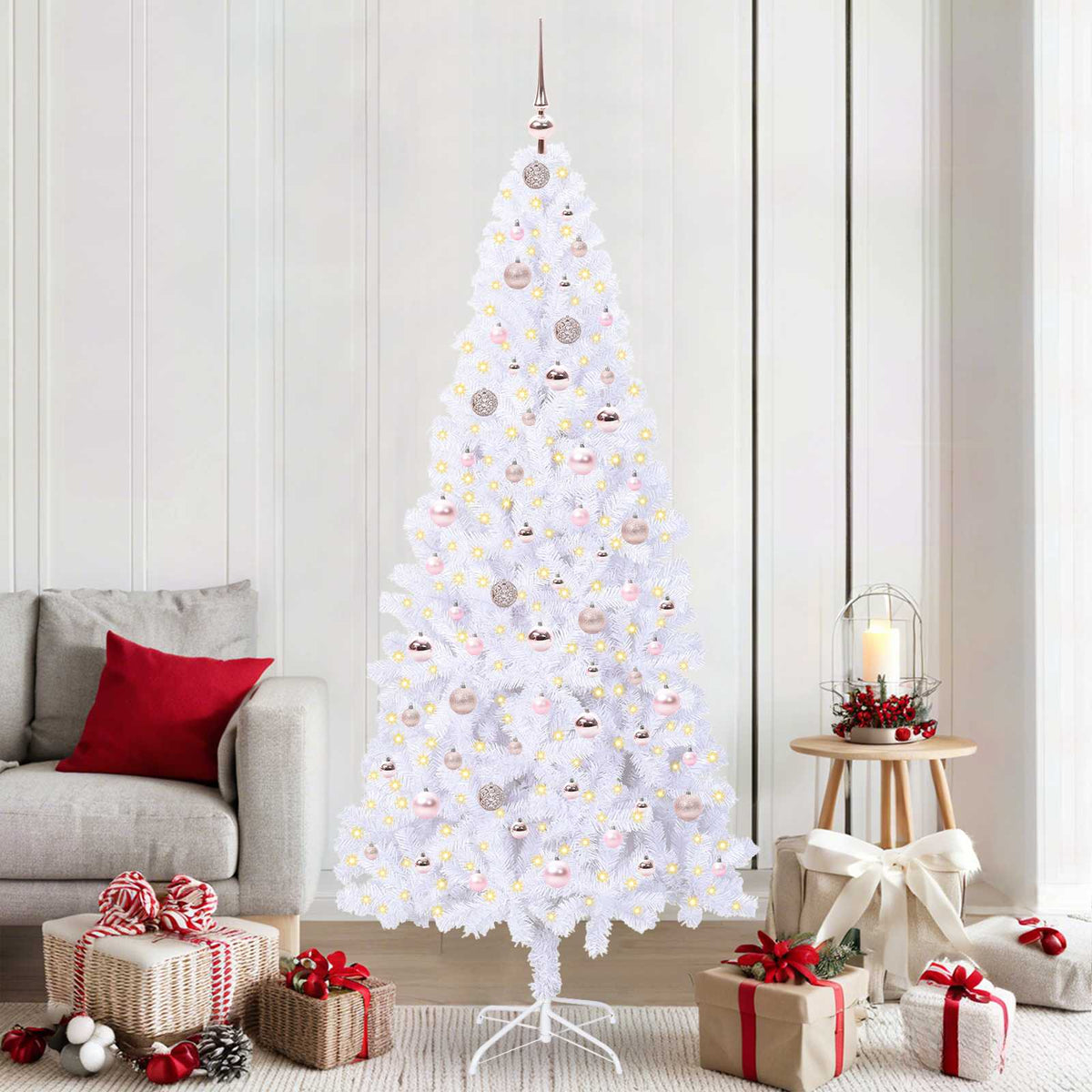 Kunstigt juletræ med 300 LED'er Hvid 210 cm PVC og Stål