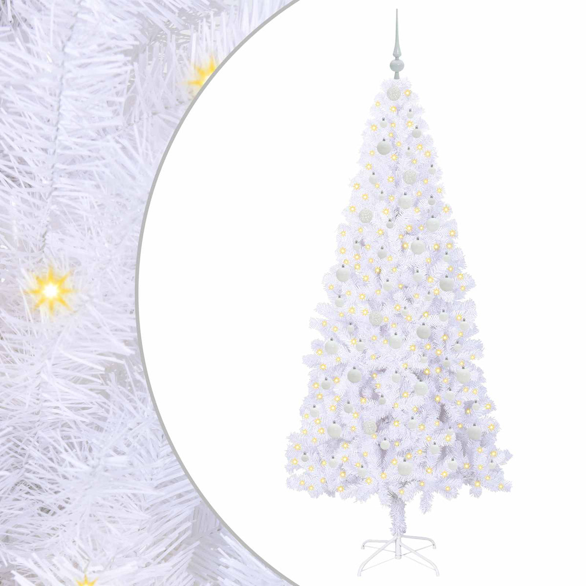 Kunstigt juletræ med 300 LED'er Hvid 210 cm PVC og Stål